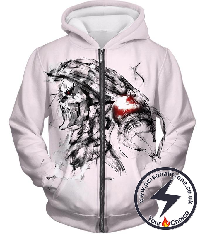 Overlord Ainz Ooal Gown Cool Anime Character Sketch Promo White Zip Up Hoodie